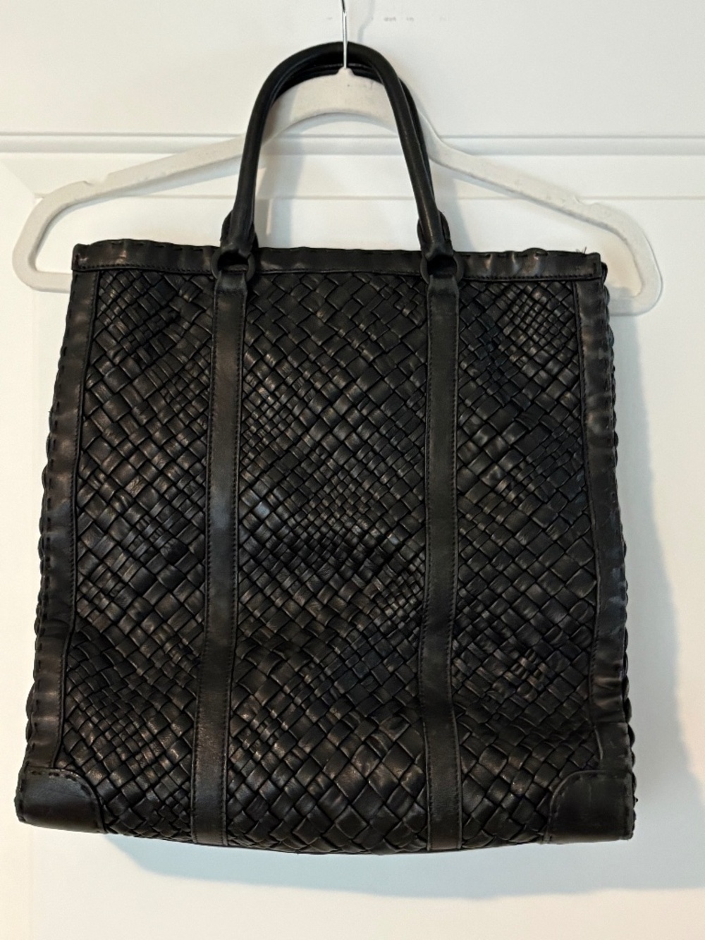 Falor ITALY Woven Black Leather Tote Handbag